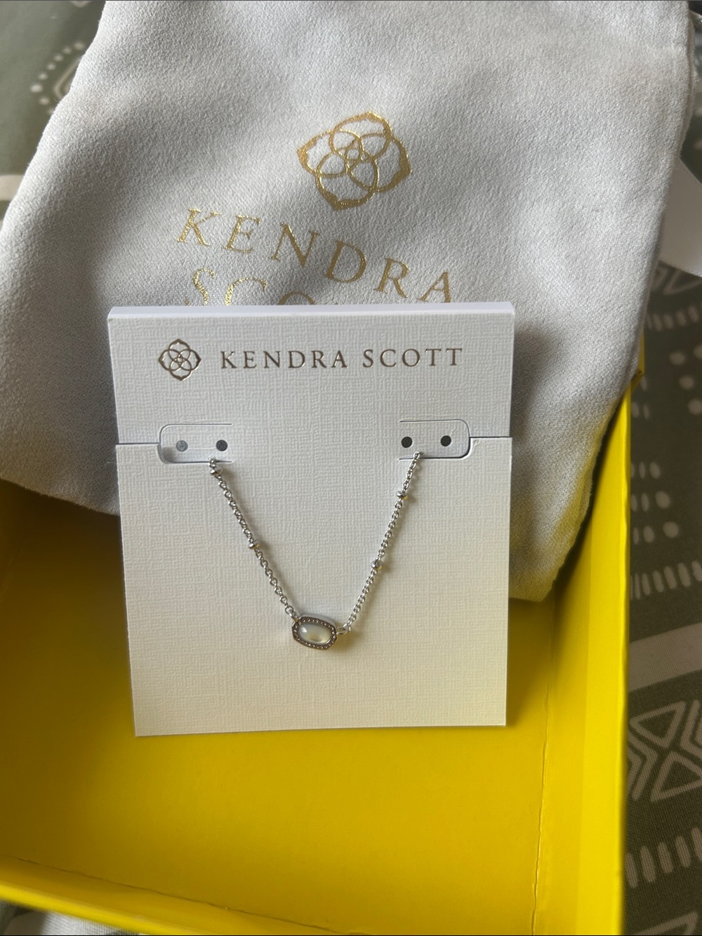 NIB Kendra Scott MINI Silver Pavé Oval Pendant Necklace